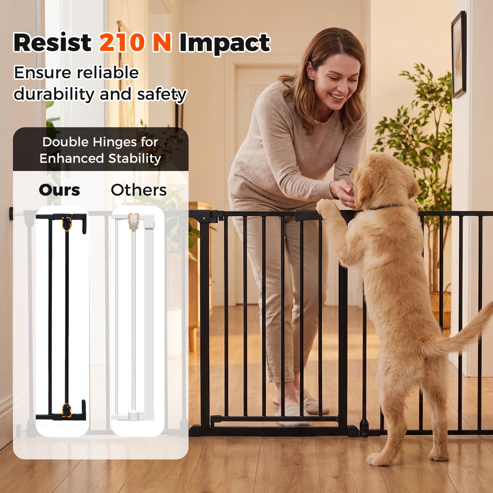 Baby Gate for Stairs Doorways 3-Panel Hardware-Mounted Safety Pet Gate-Black