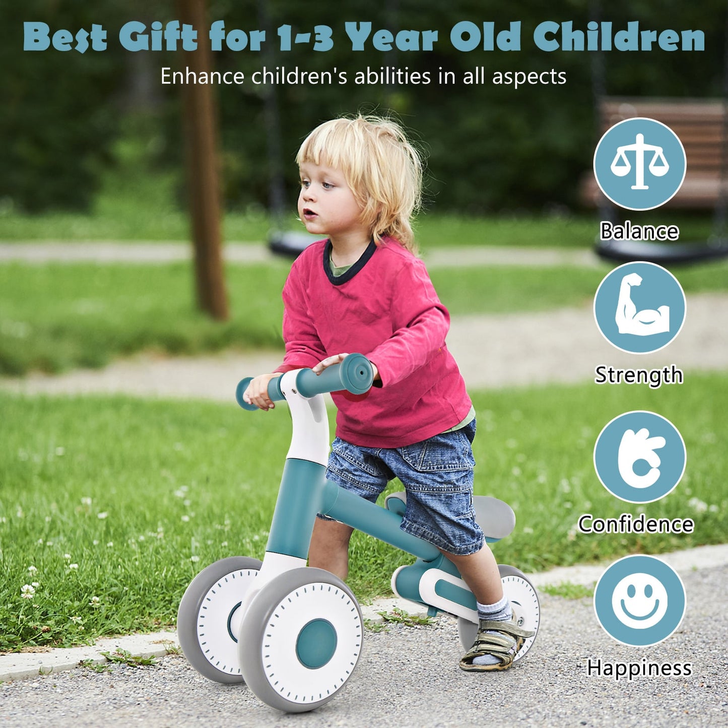 Baby Balance Bike Toddler Walker Training Bicycle with Adjustable Seat-Blue