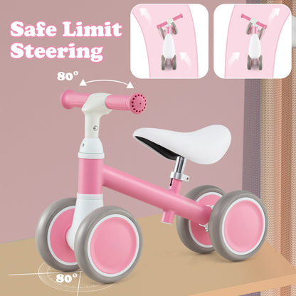 Baby Balance Bike with Height Adjustable Handle and Seat-Pink