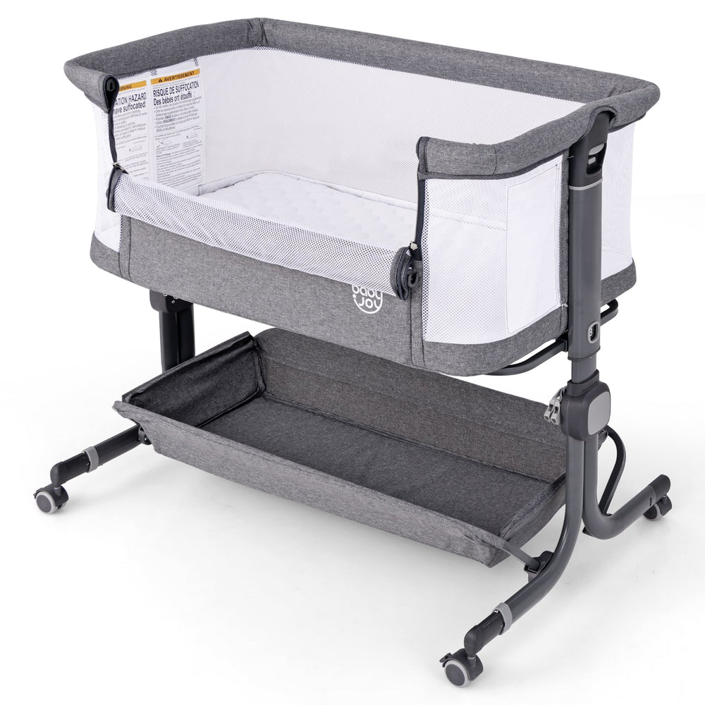 Baby Bassinet Bedside Sleeper with 6-Level Adjustable Height and Storage Shelf-Dark Grey