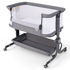 Baby Bassinet Bedside Sleeper with 6-Level Adjustable Height and Storage Shelf-Dark Grey