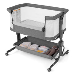 Baby Bassinet Bedside Sleeper with 6-Level Adjustable Height and Storage Shelf-Grey
