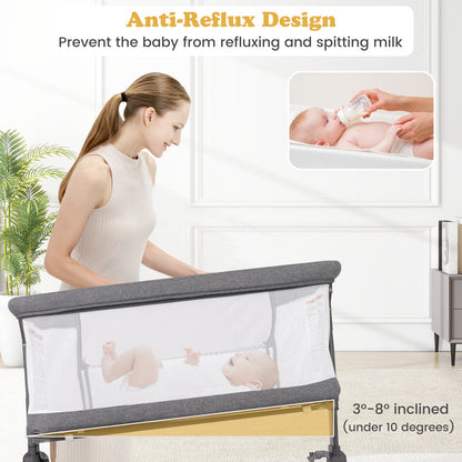 Baby Bassinet Bedside Sleeper with 6-Level Adjustable Height and Storage Shelf-Grey