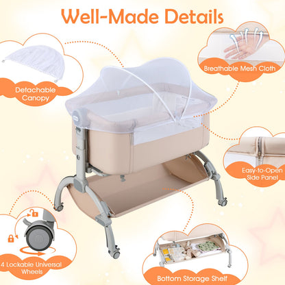 Baby Bassinet Bedside Sleeper with 7-Height Adjustment for Newborns-Beige