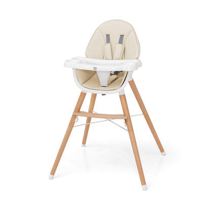 Baby High Chair with Double 4-Gear Tray and 5 Point Harness-Beige