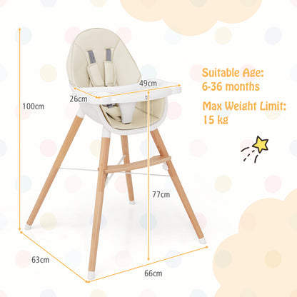 Baby High Chair with Double 4-Gear Tray and 5 Point Harness-Beige
