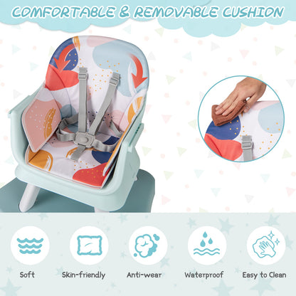 6-in-1 Baby High Chair with 5-Point Harness and Removable Tray-Colourful