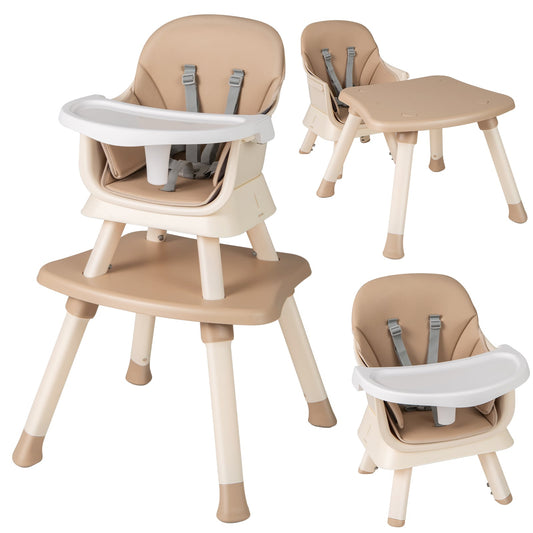 6-in-1 Baby High Chair with 5-Point Harness and Removable Tray-Light Brown