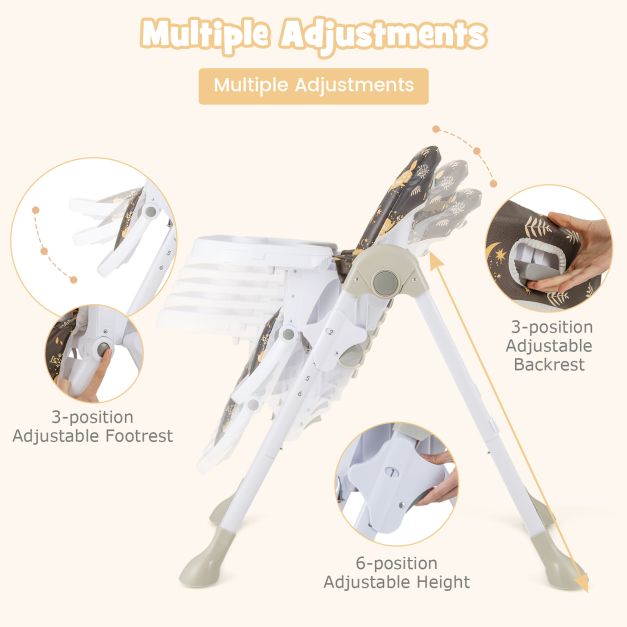 Baby Foldable Convertible High Chair with Adjustable Height Recline-Black