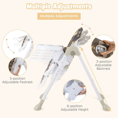 Baby Foldable Convertible High Chair with Adjustable Height Recline-Black