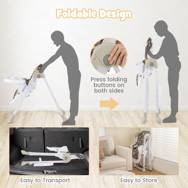 Baby Foldable Convertible High Chair with Adjustable Height Recline-Black