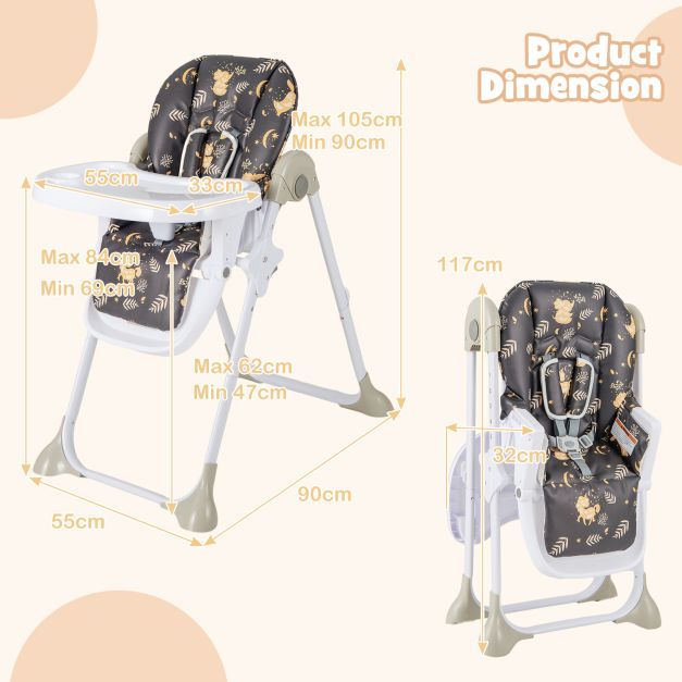 Baby Foldable Convertible High Chair with Adjustable Height Recline-Black