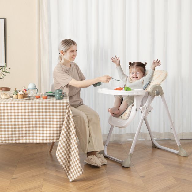Baby Foldable Convertible High Chair with Adjustable Height Recline-Orange