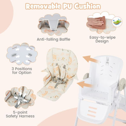 Baby Foldable Convertible High Chair with Adjustable Height Recline-Orange