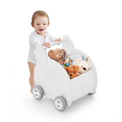 Baby Walker Push Toy 4-Wheel Toddler Toy Cart Elephant Shape-White