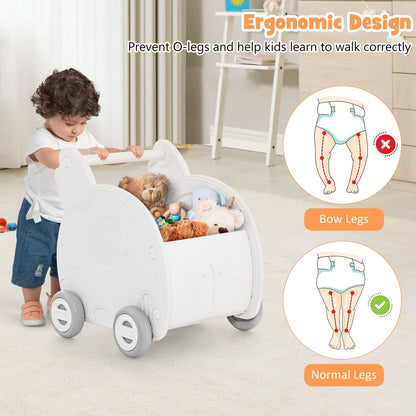 Baby Walker Push Toy 4-Wheel Toddler Toy Cart Elephant Shape-White