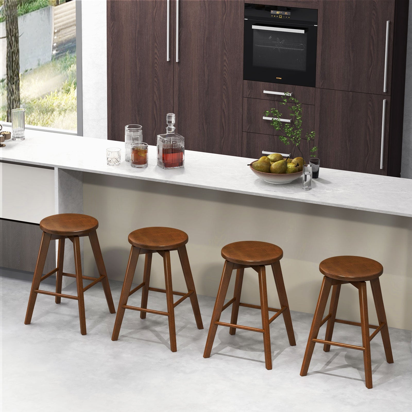Backless Bar Stool Set of 4 360° Swivel Counter Height Bar Chairs