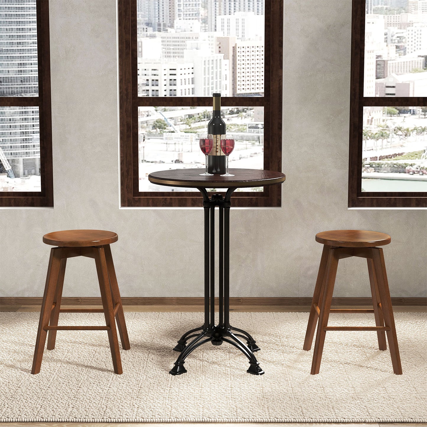 Backless Bar Stool Set of 4 360° Swivel Counter Height Bar Chairs