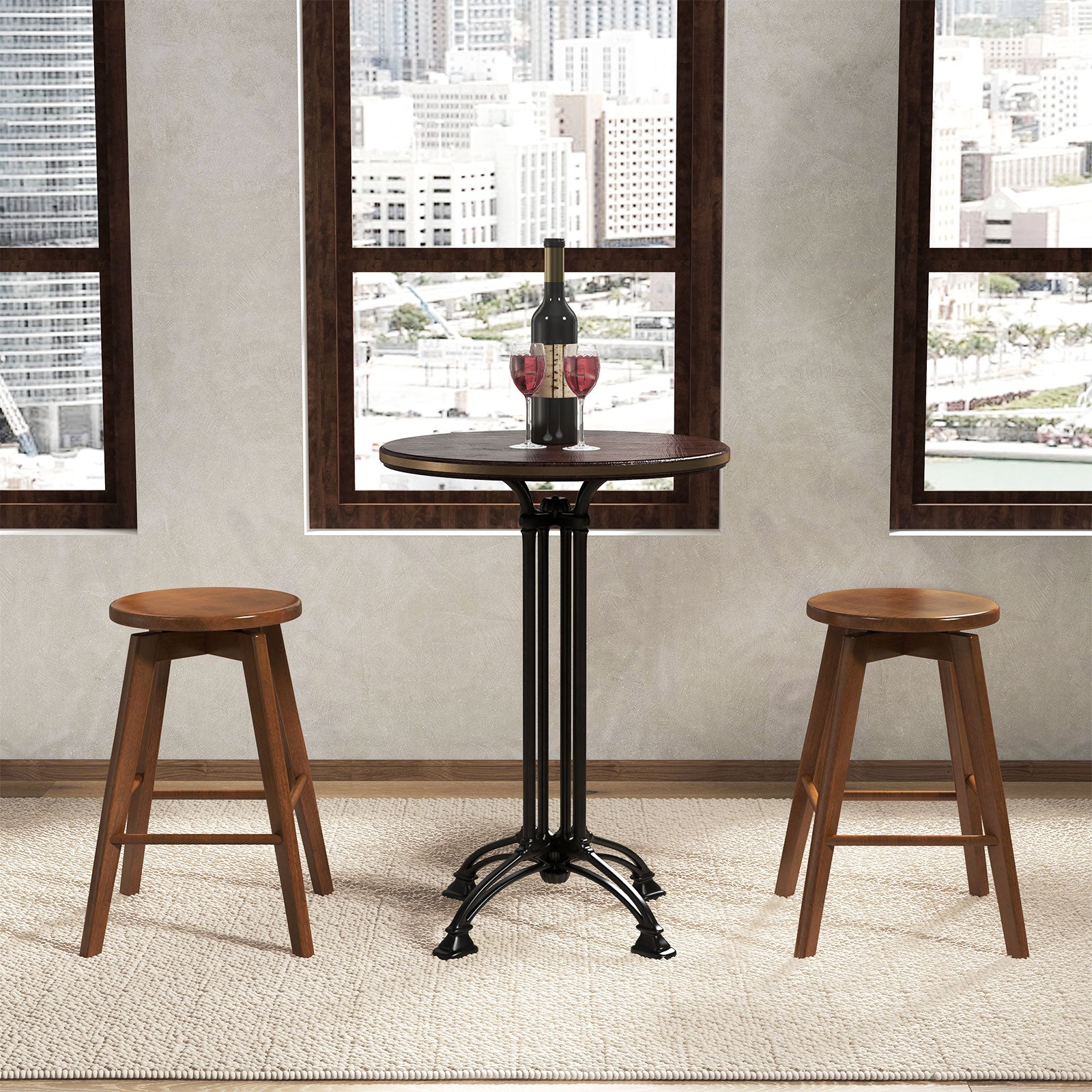 Backless Bar Stool Set of 4 360° Swivel Counter Height Bar Chairs
