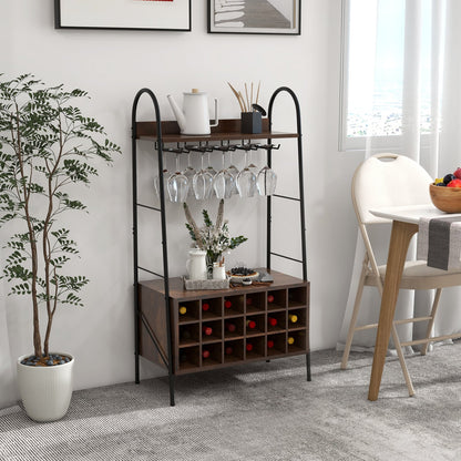 Baker’s Rack with Detachable Wine Rack and 5 Rows of Stemware Holder-Rustic Brown
