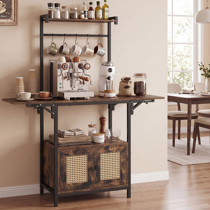 Bakers Rack with Power Outlets and Microwave Stand Drop Leaf-Rusticbrown