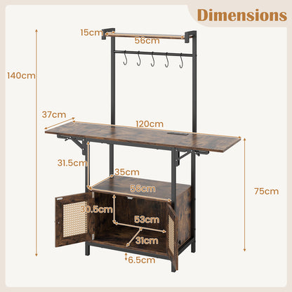 Bakers Rack with Power Outlets and Microwave Stand Drop Leaf-Rusticbrown