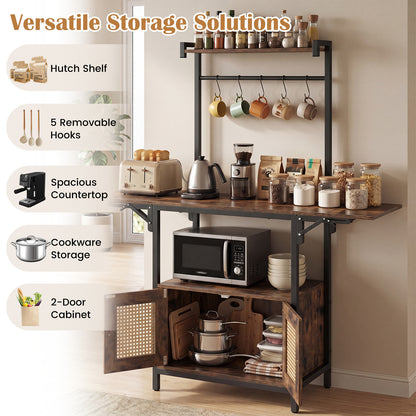 Bakers Rack with Power Outlets and Microwave Stand Drop Leaf-Rusticbrown