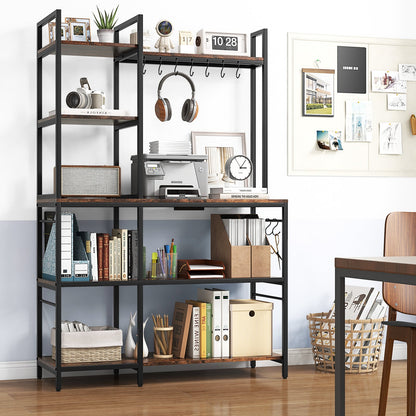 Bakers Rack with Power Outlets and 10 S-Shaped Hooks-Coffee