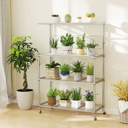 4-Tier Bakers Rack on Wheels with Adjustable Shelves-Silver