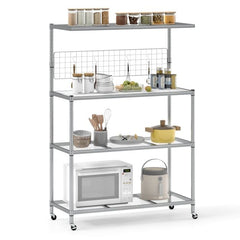4-Tier Bakers Rack on Wheels with Adjustable Shelves-Silver