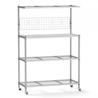 4-Tier Bakers Rack on Wheels with Adjustable Shelves-Silver