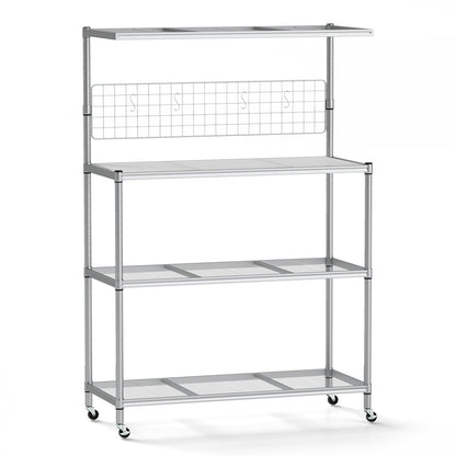 Bakers Rack on Wheels with Adjustable Shelves and Shelf Liner-Silver