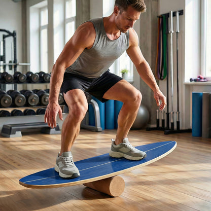 Balance Board Trainer for Adults Wooden Balancing Board with Cork Roller and Storage Rack to Exercise-Blue