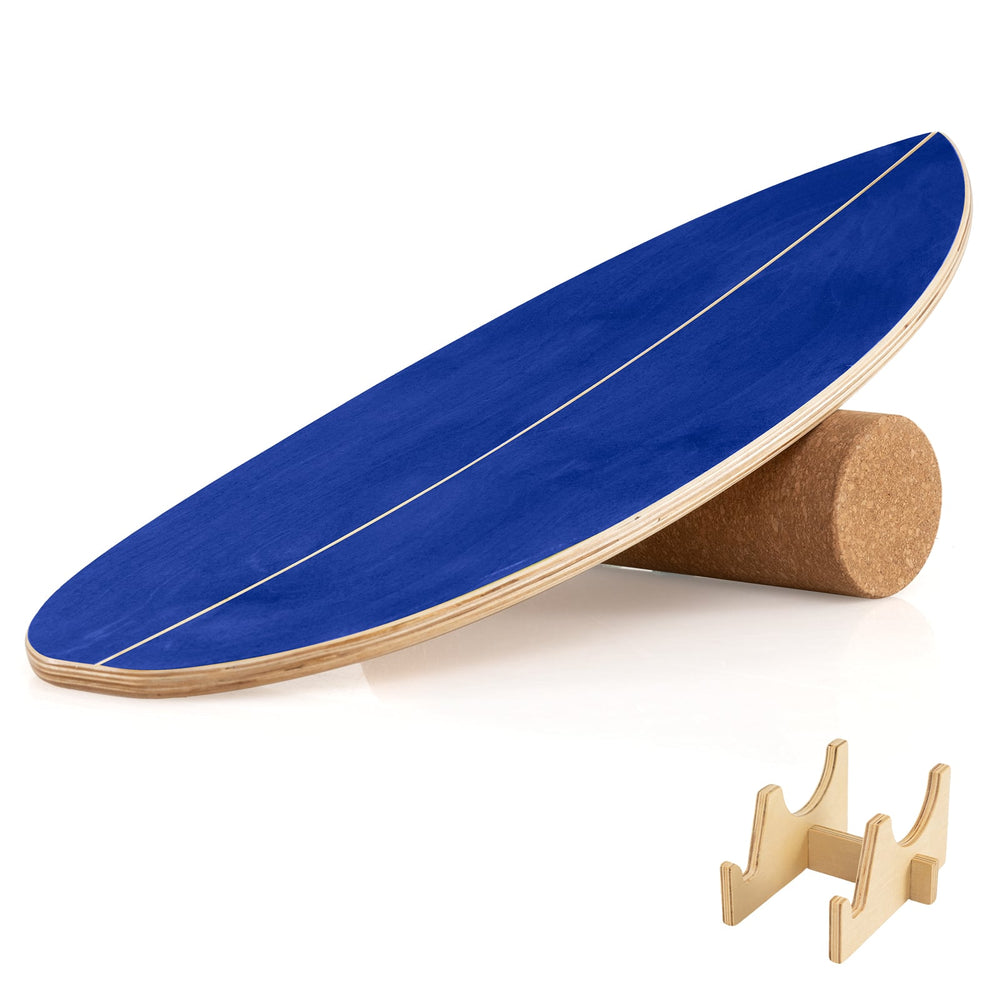 Balance Board Trainer for Adults Wooden Balancing Board with Cork Roller and Storage Rack to Exercise-Blue