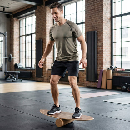 Balance Board Trainer for Adults Wooden Balancing Board with Cork Roller and Storage Rack to Exercise-Natural