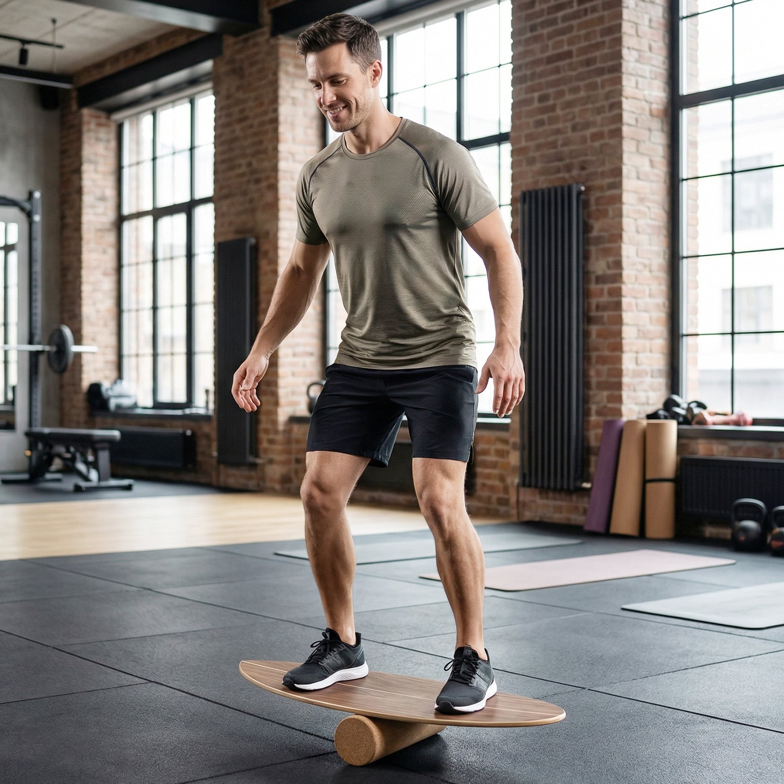 Balance Board Trainer for Adults Wooden Balancing Board with Cork Roller and Storage Rack to Exercise-Natural