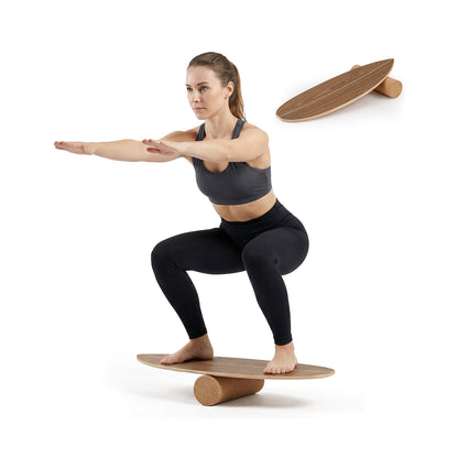 Balance Board Trainer for Adults Wooden Balancing Board with Cork Roller and Storage Rack to Exercise-Natural