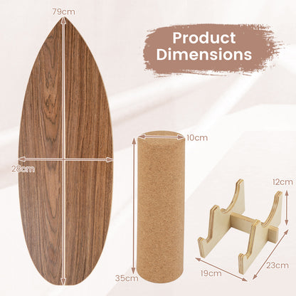 Balance Board Trainer for Adults Wooden Balancing Board with Cork Roller and Storage Rack to Exercise-Natural