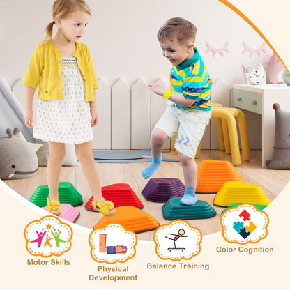 Set of 11 Kids Stepping Stones Balance Blocks with Full Edge-Multicolor