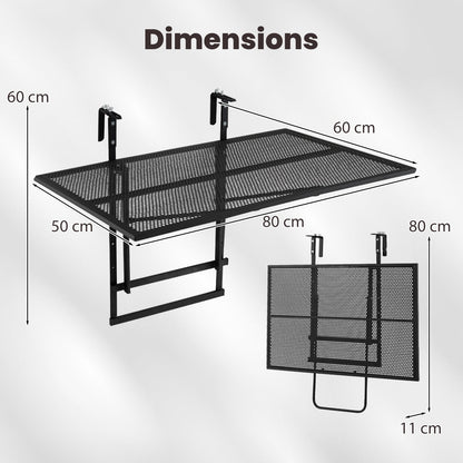 Balcony Railing Table Large Metal Folding Bar Table with Adjustable Height