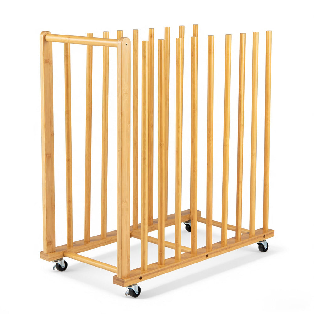Bamboo Art Storage Rack with 4 Wheels and Side Handle for Canvases and Frames-Natural