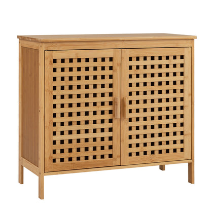 Bamboo Bathroom Storage Cabinet with 2 Doors and Wide Top-Natural