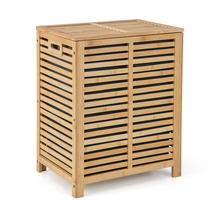 80 L Bamboo Laundry Hamper with Lid and Handles-Natural