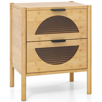 Bamboo Nightstand Mid-century Modern Bedside Table with 2 Storage Drawers-Natural