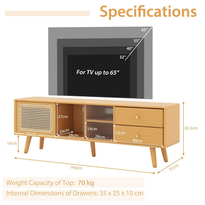 Bamboo TV Stand Modern Console Table for TV up to 65 Inch-Natural