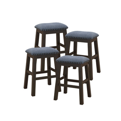 Bar Stool Set of 4 with Padded Seat and Rubber Wood Legs-Brown