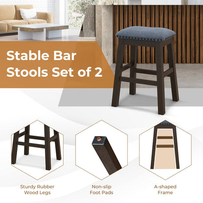 Bar Stool Set of 4 with Padded Seat and Rubber Wood Legs-Brown