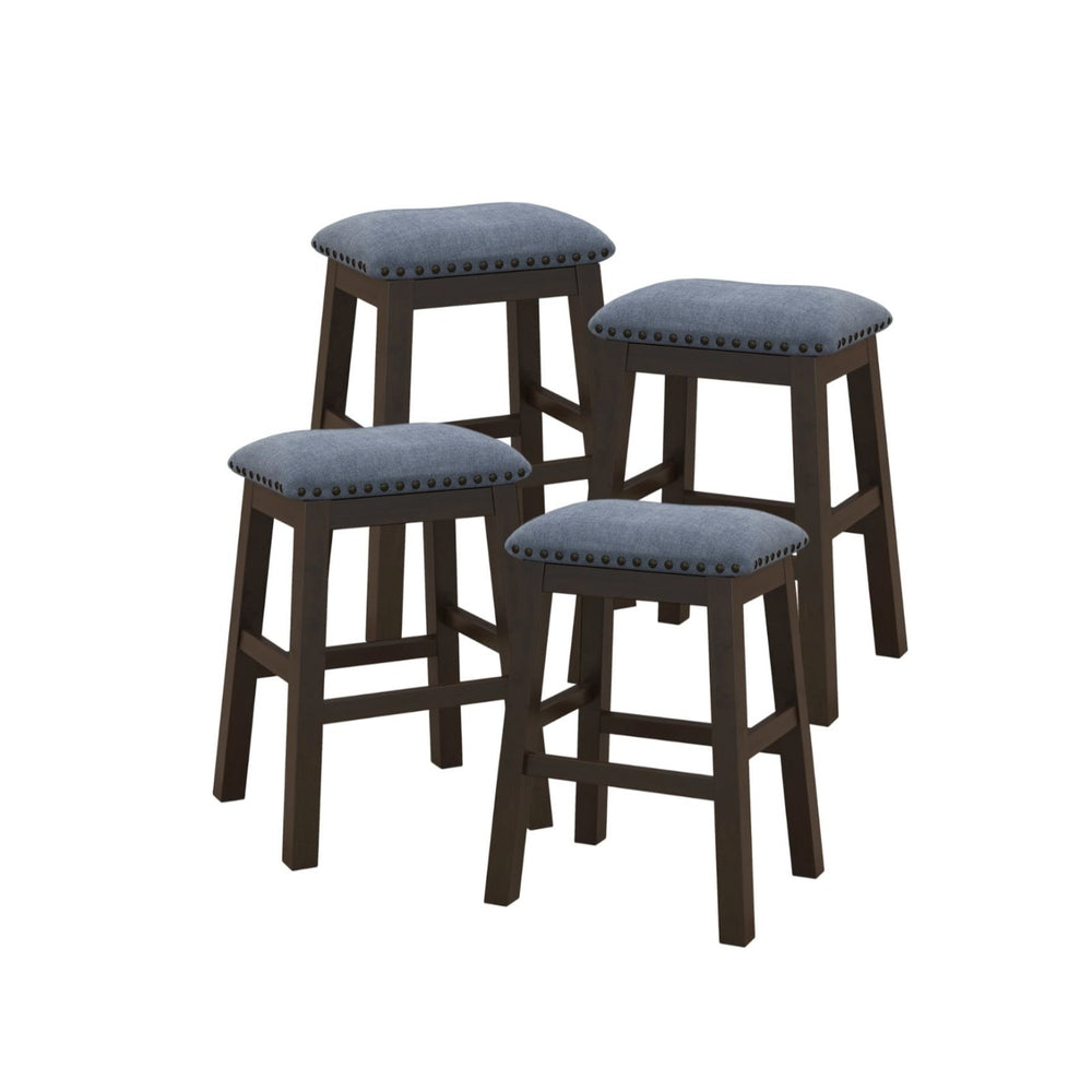 Bar Stool Set of 4 with Padded Seat and Rubber Wood Legs-Brown