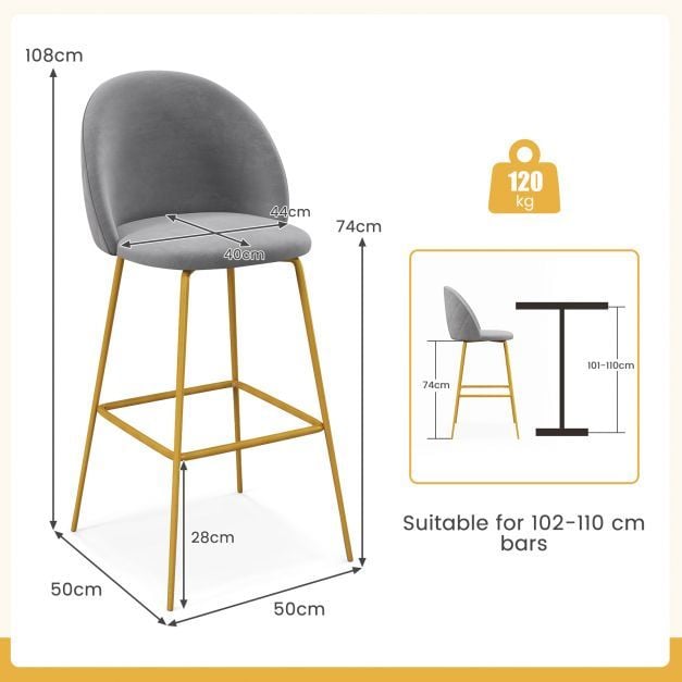 Bar Stools Set of 4 with Curved Backs and Padded Seats