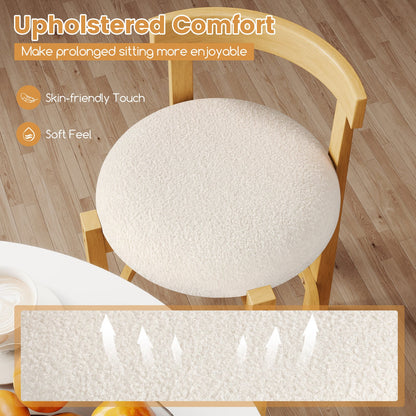 62CM Teddy Velvet Upholstered Bar Chairs Set of 2 with Backrests and Footrests-White